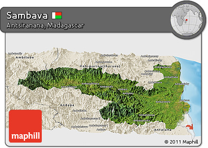 Satellite Panoramic Map of Sambava, shaded relief outside