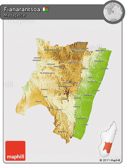 Physical 3D Map of Fianarantsoa, cropped outside