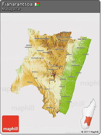 Physical 3D Map of Fianarantsoa, cropped outside
