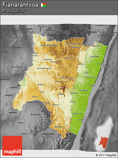Physical 3D Map of Fianarantsoa, darken, desaturated