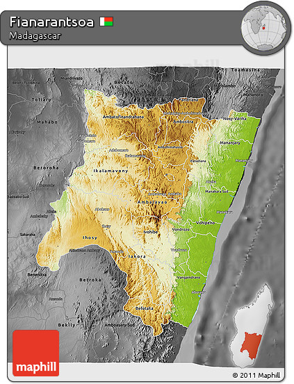 Physical 3D Map of Fianarantsoa, darken, desaturated