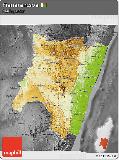 Physical 3D Map of Fianarantsoa, darken, desaturated
