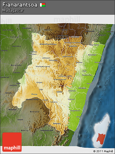 Physical 3D Map of Fianarantsoa, darken