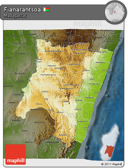 Physical 3D Map of Fianarantsoa, darken