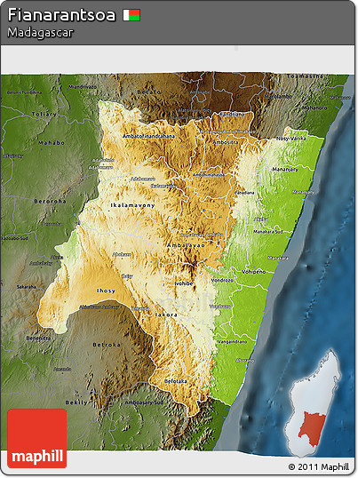 Physical 3D Map of Fianarantsoa, darken