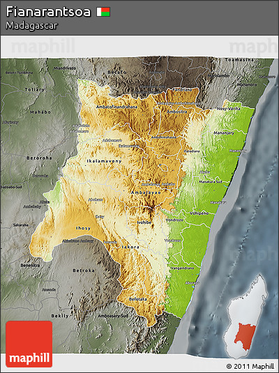 Physical 3D Map of Fianarantsoa, darken, semi-desaturated