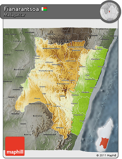 Physical 3D Map of Fianarantsoa, darken, semi-desaturated