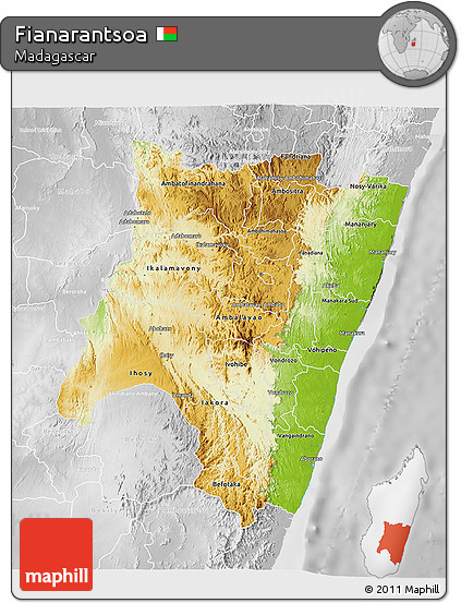 Physical 3D Map of Fianarantsoa, lighten, desaturated