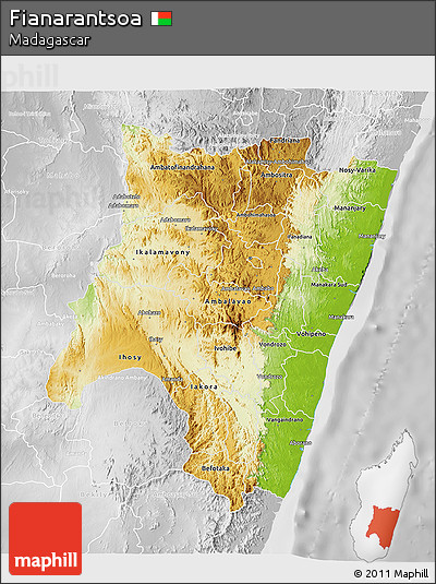 Physical 3D Map of Fianarantsoa, lighten, desaturated