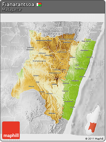 Physical 3D Map of Fianarantsoa, lighten, desaturated