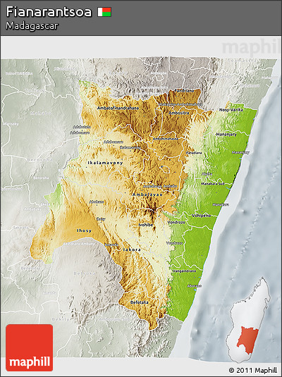 Physical 3D Map of Fianarantsoa, lighten, semi-desaturated