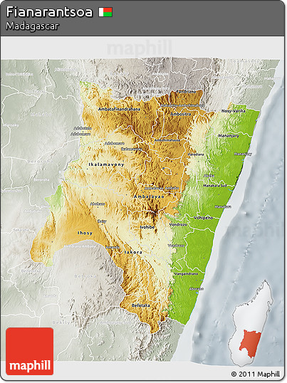 Physical 3D Map of Fianarantsoa, lighten, semi-desaturated