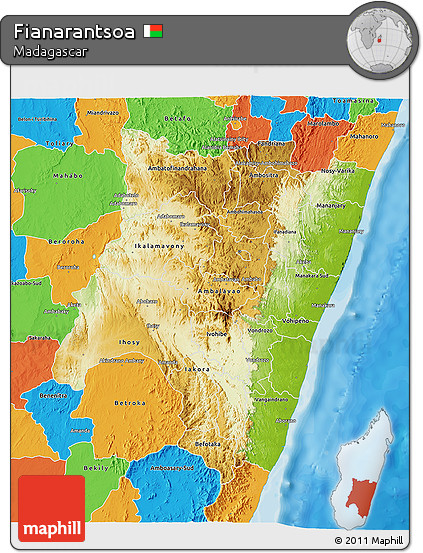 Physical 3D Map of Fianarantsoa, political outside