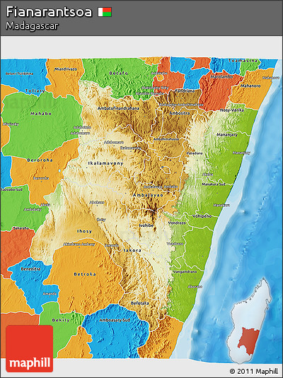 Physical 3D Map of Fianarantsoa, political outside