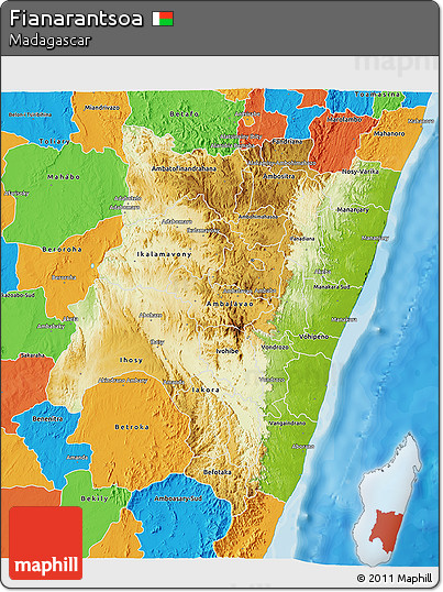 Physical 3D Map of Fianarantsoa, political outside