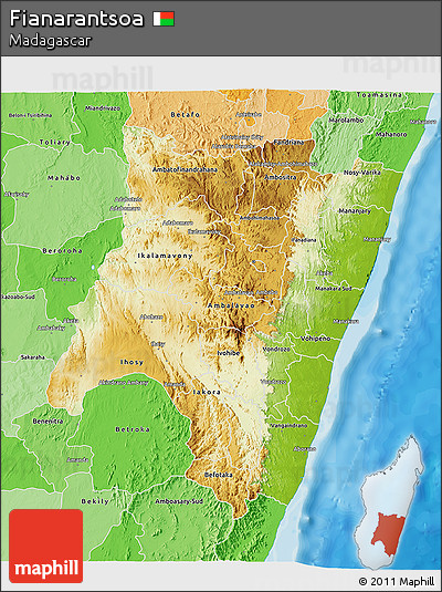Physical 3D Map of Fianarantsoa, political shades outside