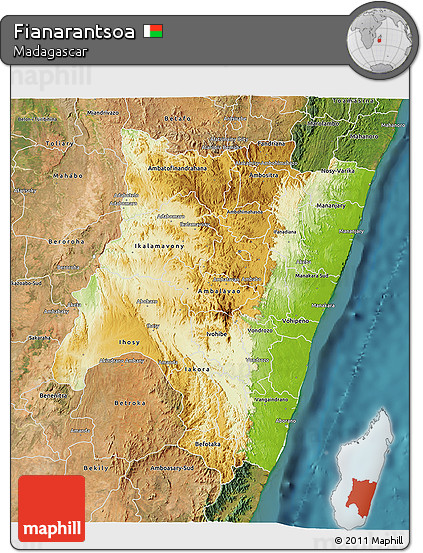 Physical 3D Map of Fianarantsoa, satellite outside