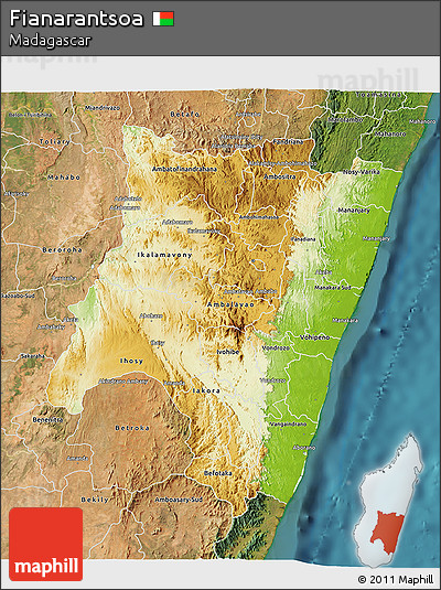 Physical 3D Map of Fianarantsoa, satellite outside