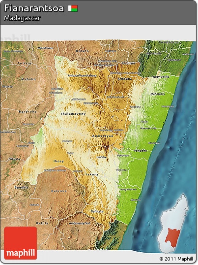 Physical 3D Map of Fianarantsoa, satellite outside