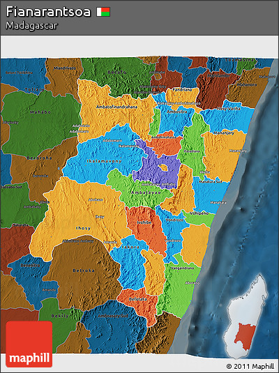 Political 3D Map of Fianarantsoa, darken