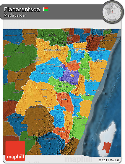 Political 3D Map of Fianarantsoa, darken