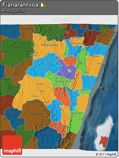 Political 3D Map of Fianarantsoa, darken
