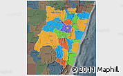 Political 3D Map of Fianarantsoa, darken, semi-desaturated