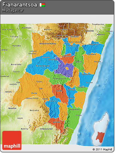 Political 3D Map of Fianarantsoa, physical outside