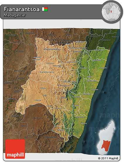 Satellite 3D Map of Fianarantsoa, darken