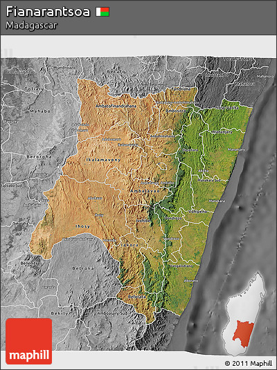 Satellite 3D Map of Fianarantsoa, desaturated