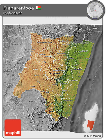 Satellite 3D Map of Fianarantsoa, desaturated