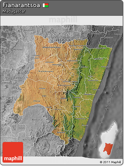 Satellite 3D Map of Fianarantsoa, desaturated