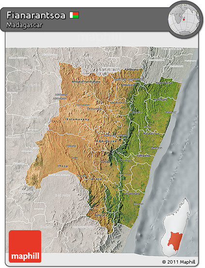 Satellite 3D Map of Fianarantsoa, lighten, semi-desaturated