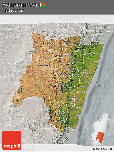 Satellite 3D Map of Fianarantsoa, lighten, semi-desaturated