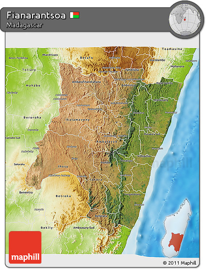 Satellite 3D Map of Fianarantsoa, physical outside