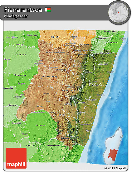 Satellite 3D Map of Fianarantsoa, political shades outside