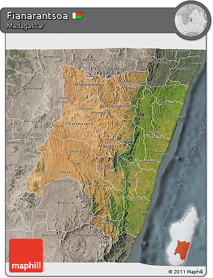 Satellite 3D Map of Fianarantsoa, semi-desaturated