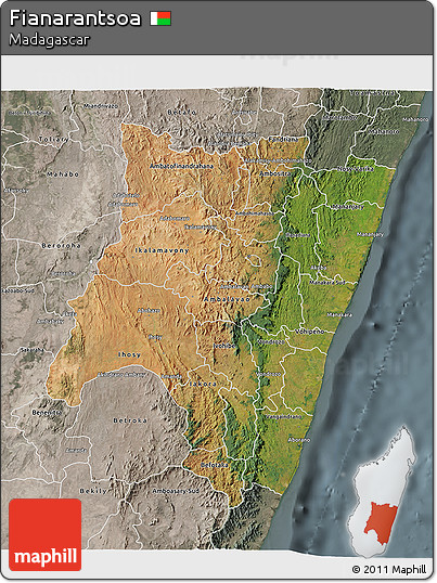 Satellite 3D Map of Fianarantsoa, semi-desaturated