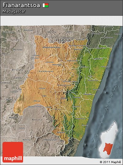 Satellite 3D Map of Fianarantsoa, semi-desaturated