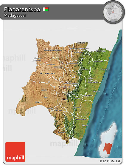 Satellite 3D Map of Fianarantsoa, single color outside