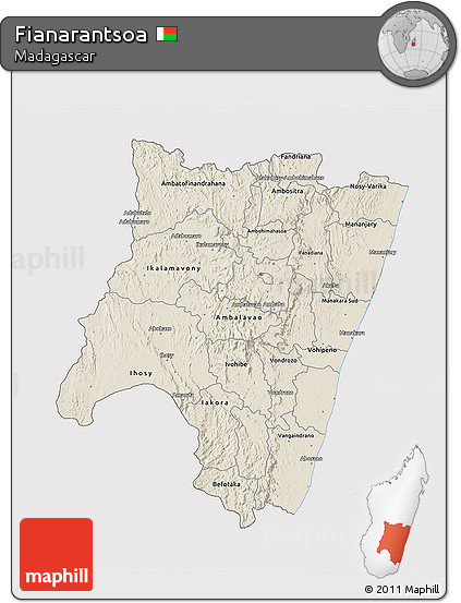 Shaded Relief 3D Map of Fianarantsoa, cropped outside