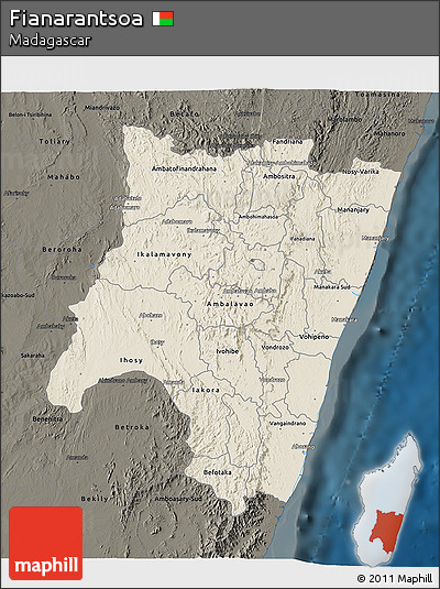 Shaded Relief 3D Map of Fianarantsoa, darken