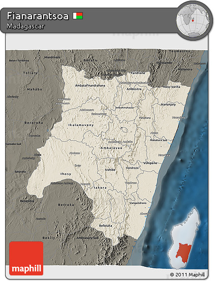 Shaded Relief 3D Map of Fianarantsoa, darken