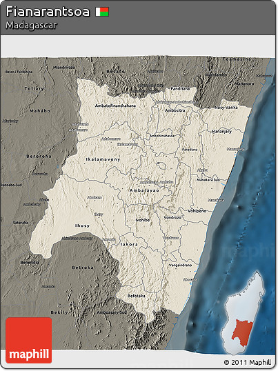 Shaded Relief 3D Map of Fianarantsoa, darken