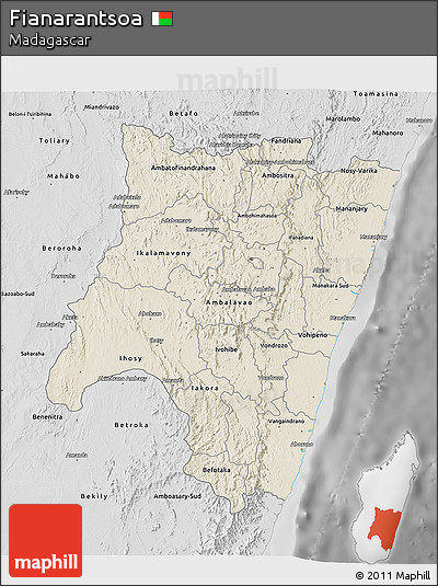 Shaded Relief 3D Map of Fianarantsoa, desaturated