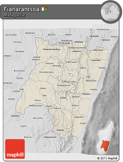 Shaded Relief 3D Map of Fianarantsoa, desaturated