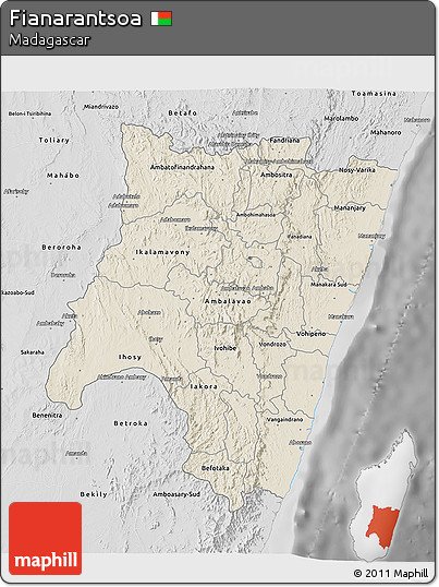 Shaded Relief 3D Map of Fianarantsoa, desaturated