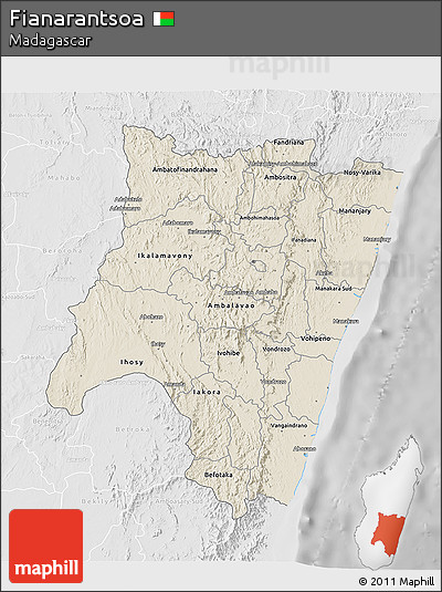 Shaded Relief 3D Map of Fianarantsoa, lighten, desaturated