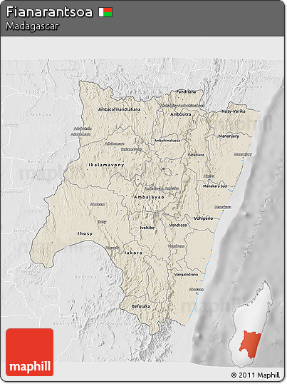Shaded Relief 3D Map of Fianarantsoa, lighten, desaturated