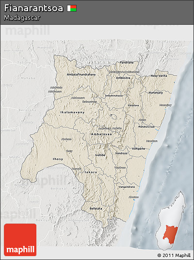 Shaded Relief 3D Map of Fianarantsoa, lighten, semi-desaturated
